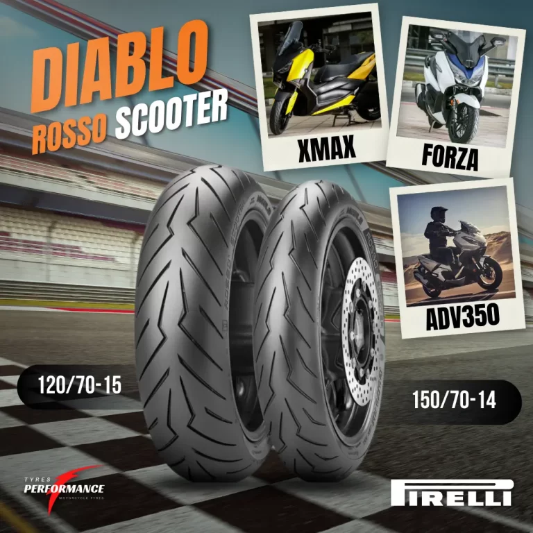 ยาง PIRELLI DIABLO ROSSO SCOOTER สำหรับรถมอเตอร์ไซต์ Xmax, Forza300, Forza350 และ ADV350